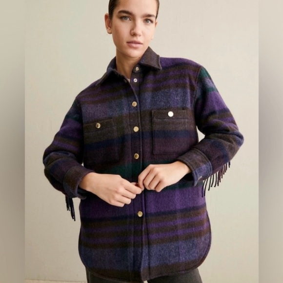 House of Harlow 1960 Oversized Western Fringed Plaid Jacket Size Small - Picture 2 of 9